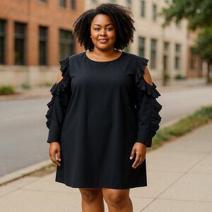 Eloquii Black Ruffled Cold-Shoulder Long Sleeve Dress Size 24